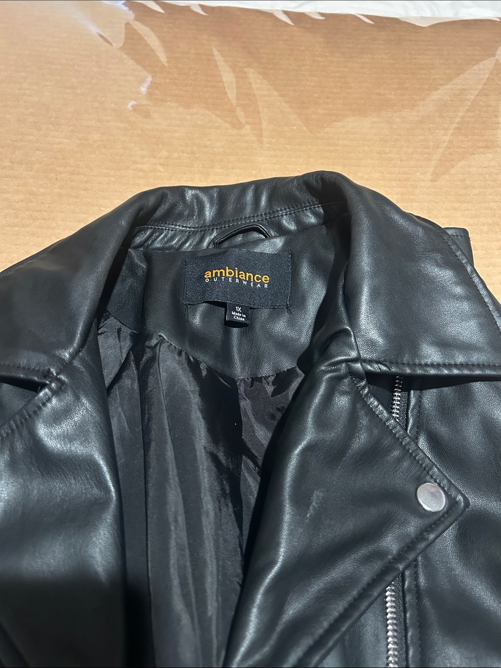 Ambiance Black Faux Leather Biker Jacket